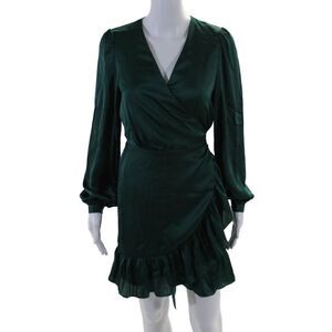 One 33 Social Womens Draped Ruffled Hem Long Sleeved Pleated Dress Green Size 4